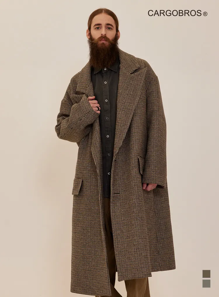 CB OVERSIZE CHECK SINGLE LONG COAT (BROWN)