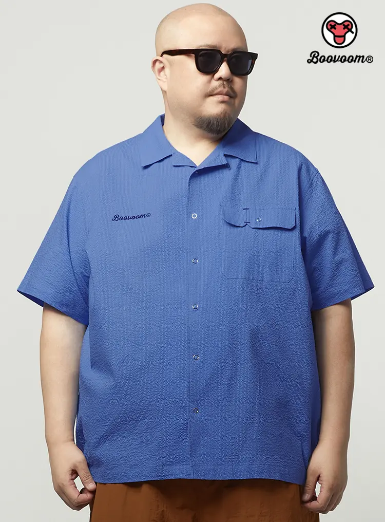 부붐 - Seersucker Traveler Shortsleeve Shirts Blue