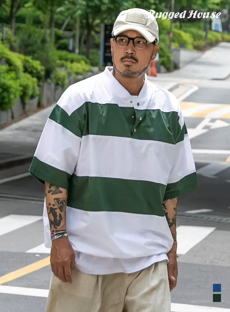 스트라이프 럭비 반팔티 그린