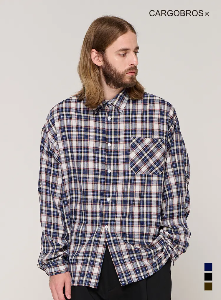 COMFY FLANNEL CHECK SHIRT (NAVY)