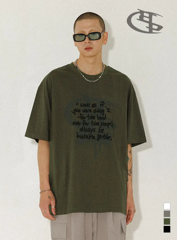 BURNING CAPONE - BC Holy Logo Paint T-shirt 카키 상품페이지 연결