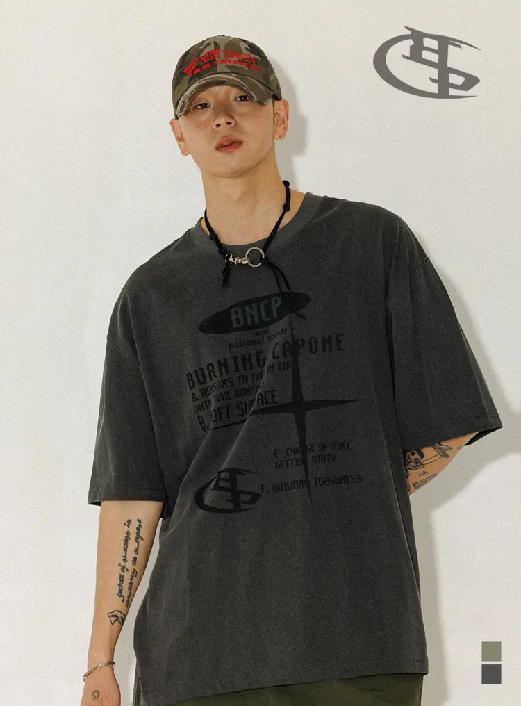 BURNING CAPONE - BC VTG Pigment Short sleeved T-shirt 챠콜 연결