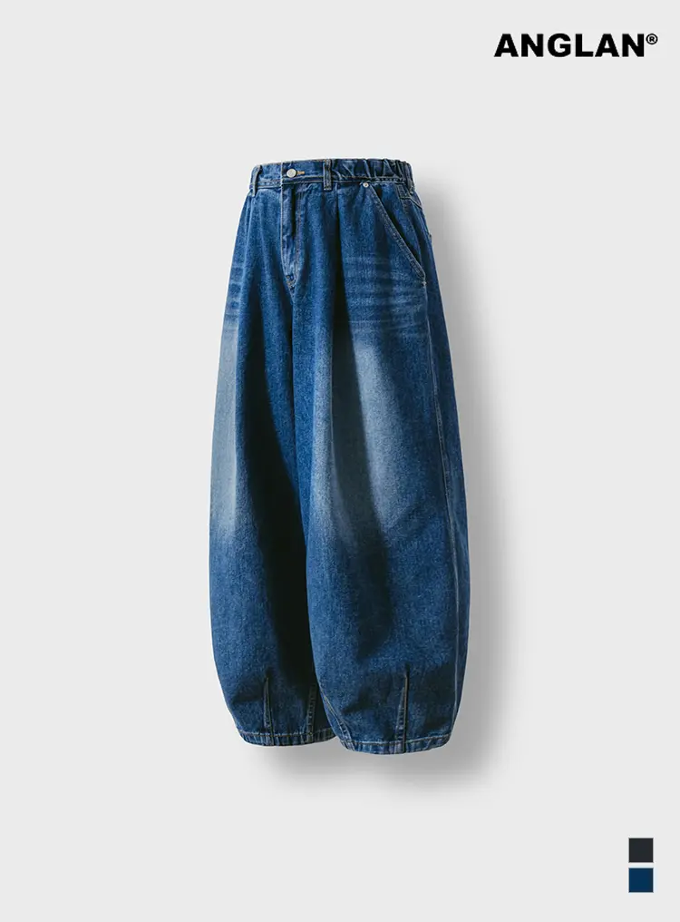 앵글런 - Tin Denim Washing Balloon Pants - Blue Denim