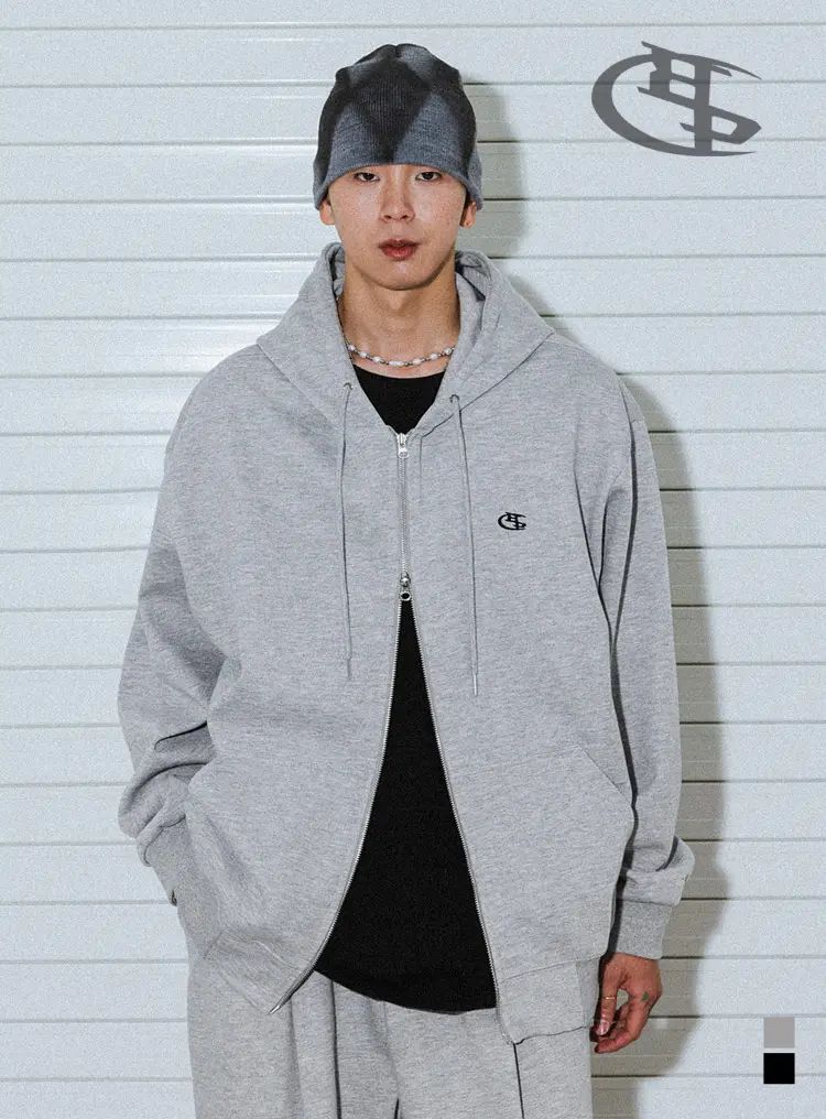 BC LOGO Synthetic Hoodie Zip-Up 그레이