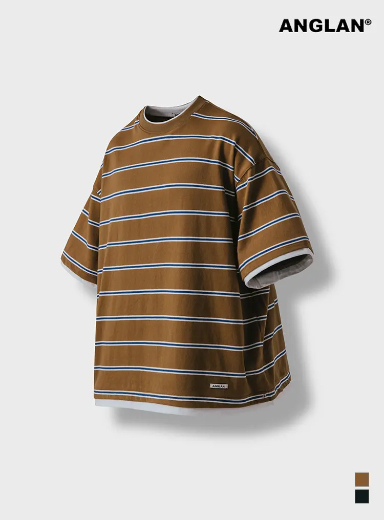 Stripe Layering Half Tee - Brown