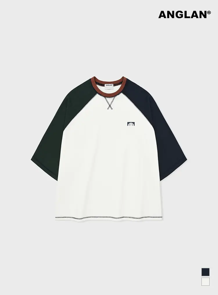 Color Block Raglan 7 Sleeve - Green & Navy 상품페이지 연결