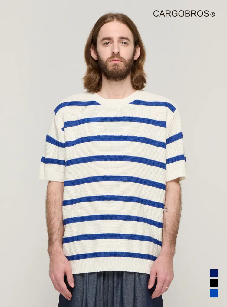 CB STRIPE ROUND HALF KNIT (BLUE)