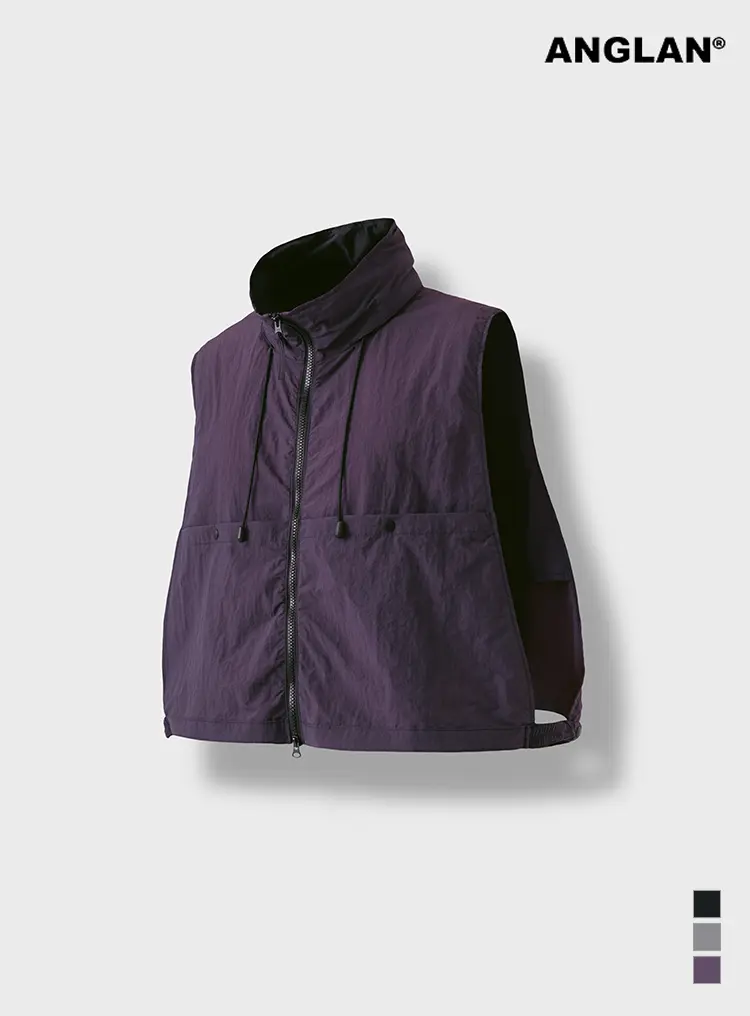 Nylon Hidden Hood Crop Vest - Purple 상품페이지 연결