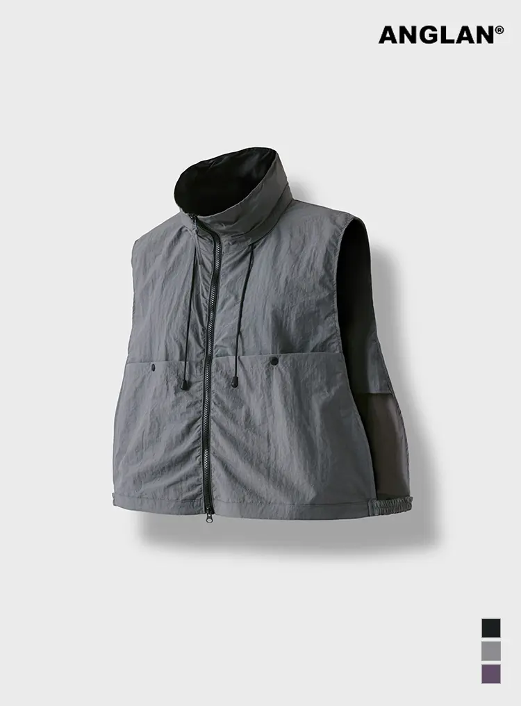 Nylon Hidden Hood Crop Vest - Grey 상품페이지 연결