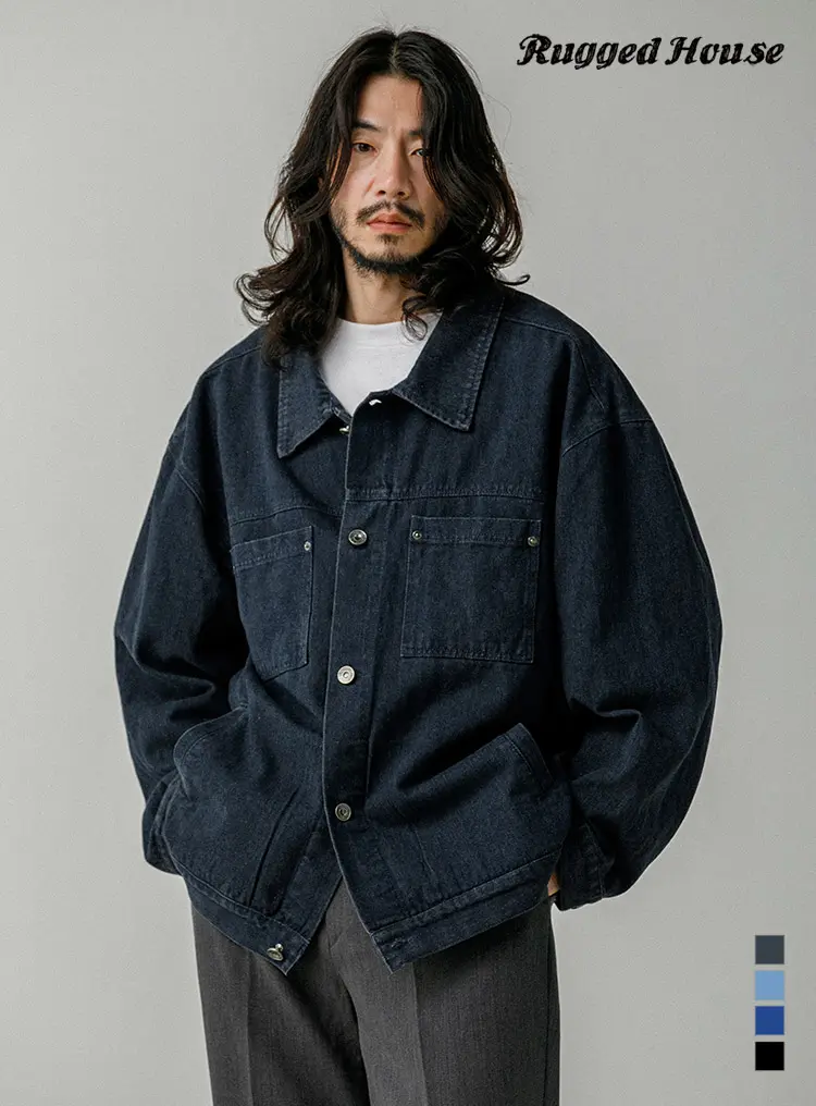릴렉스 워시드 데님 트러커 자켓 그리니시