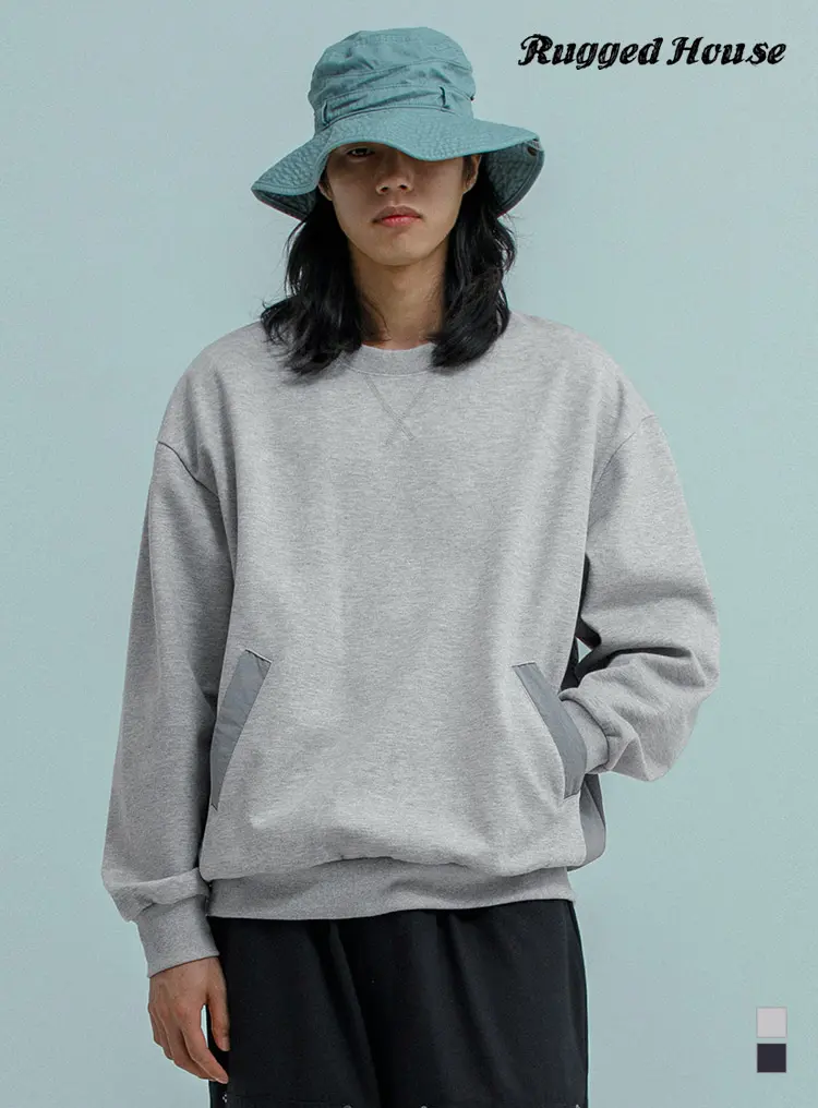 WOVEN MIX POCKET SWEATSHIRTS 멜란지그레이