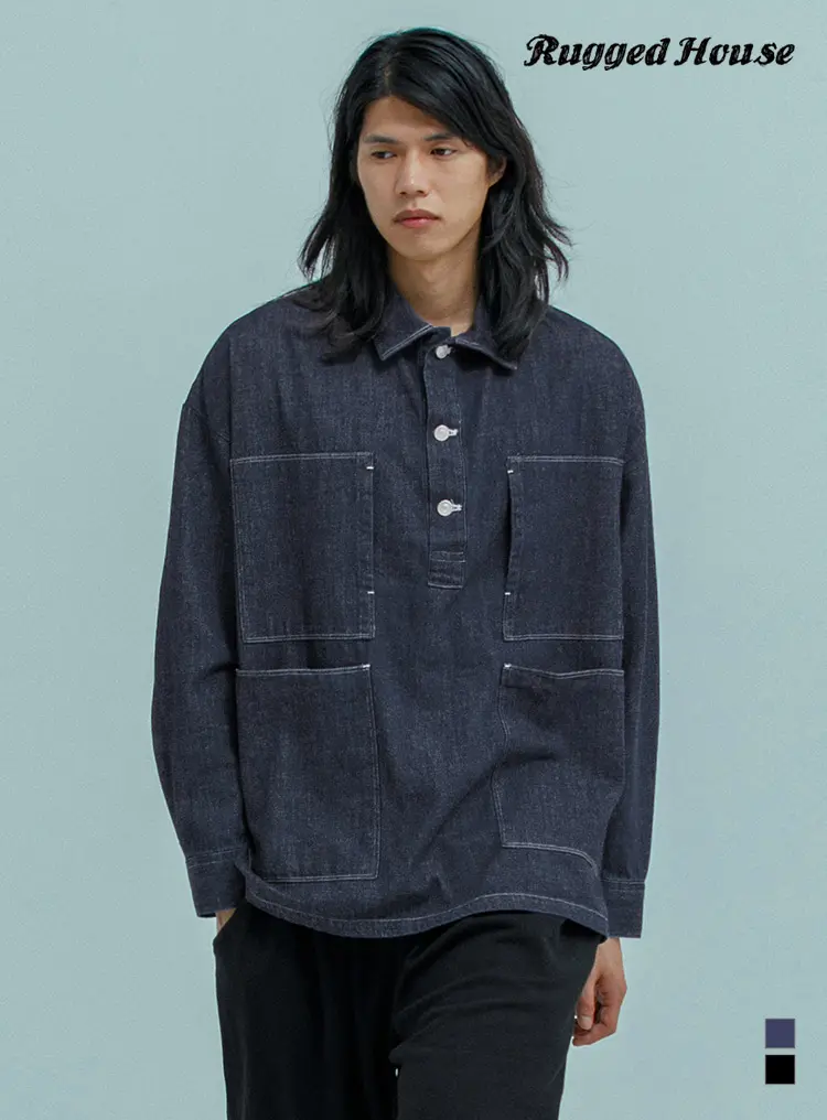 MARINE DENIM PULLOVER JACKET 진청