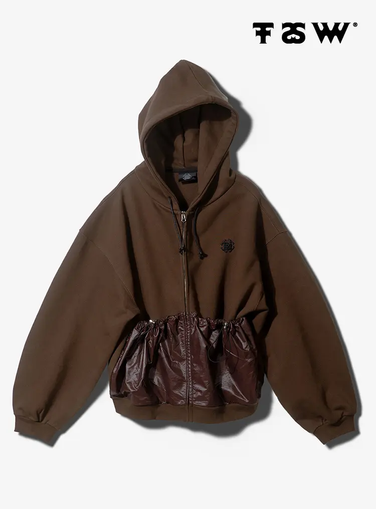 POCKET HOODED ZIPUP - BROWN