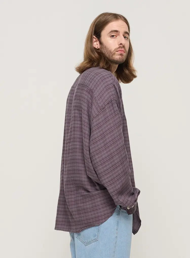 4XR VINTAGE ROLLING BOXY OVERSIZED CHECK SHIRT (GRAY) - 4XR