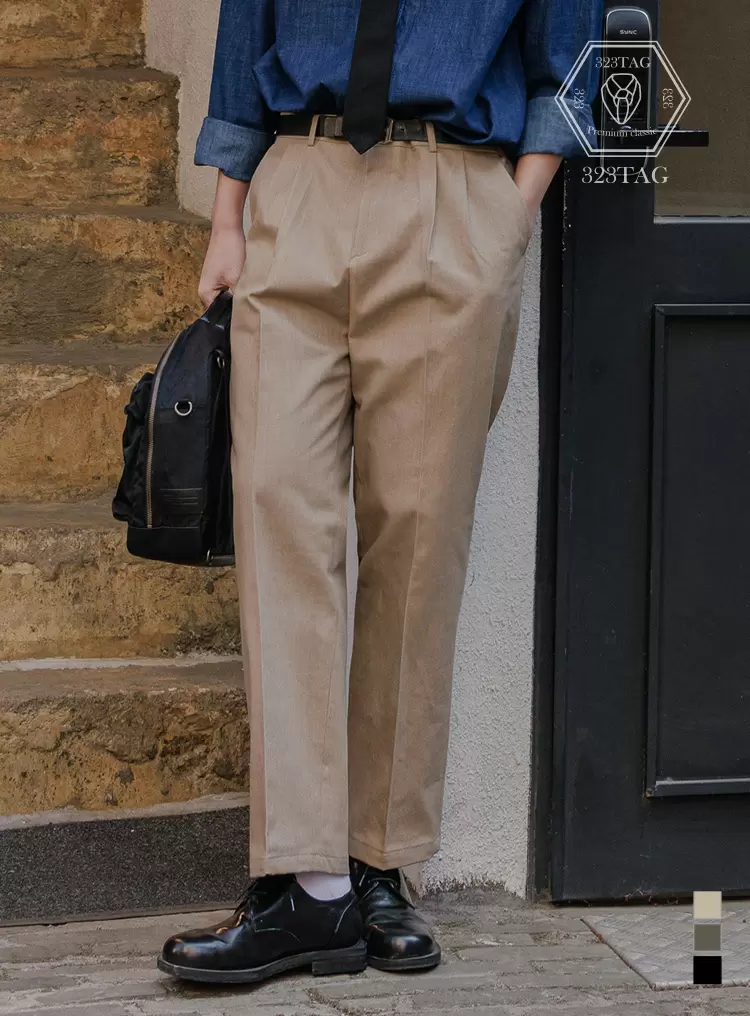 PLEATED WIDE CHINO PANTS 베이지