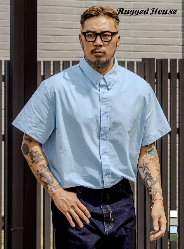 시티보이 옥스포드 오버핏 반팔셔츠 블루