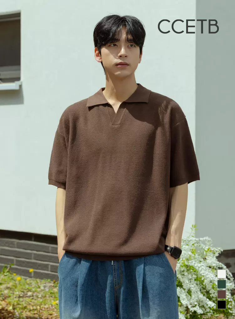 리뉴얼 오픈카라 하프니트 브라운