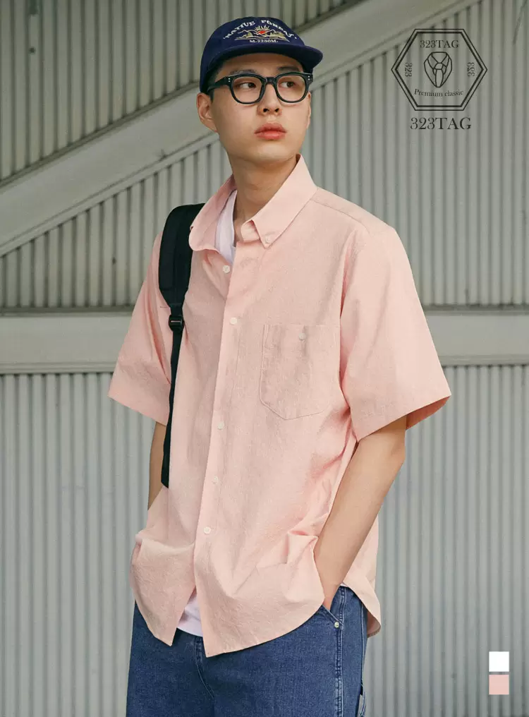 WRINKLE SEERSUCKER STRIPE HALF SHIRT 핑크
