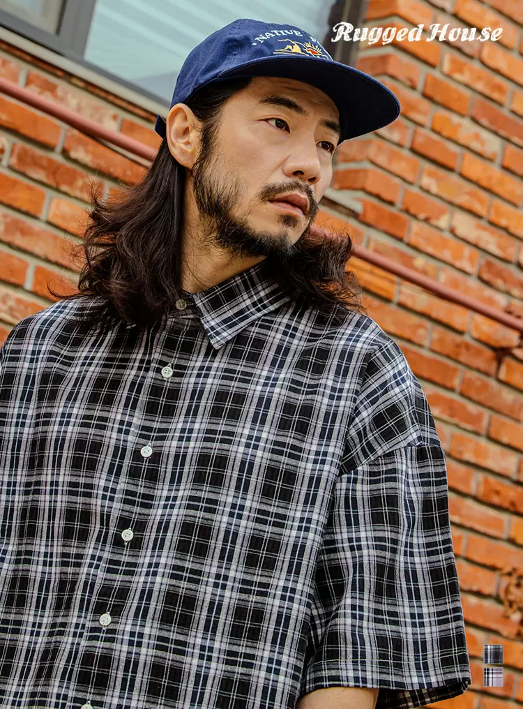빈티지 윈도체크 반팔 셔츠 블랙