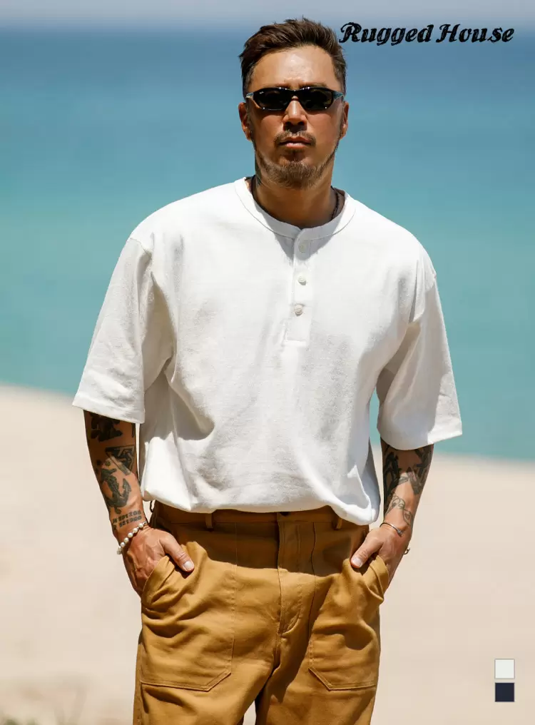 10'S COTTON HENLEY NECK SHORT SLEEVE 아이보리