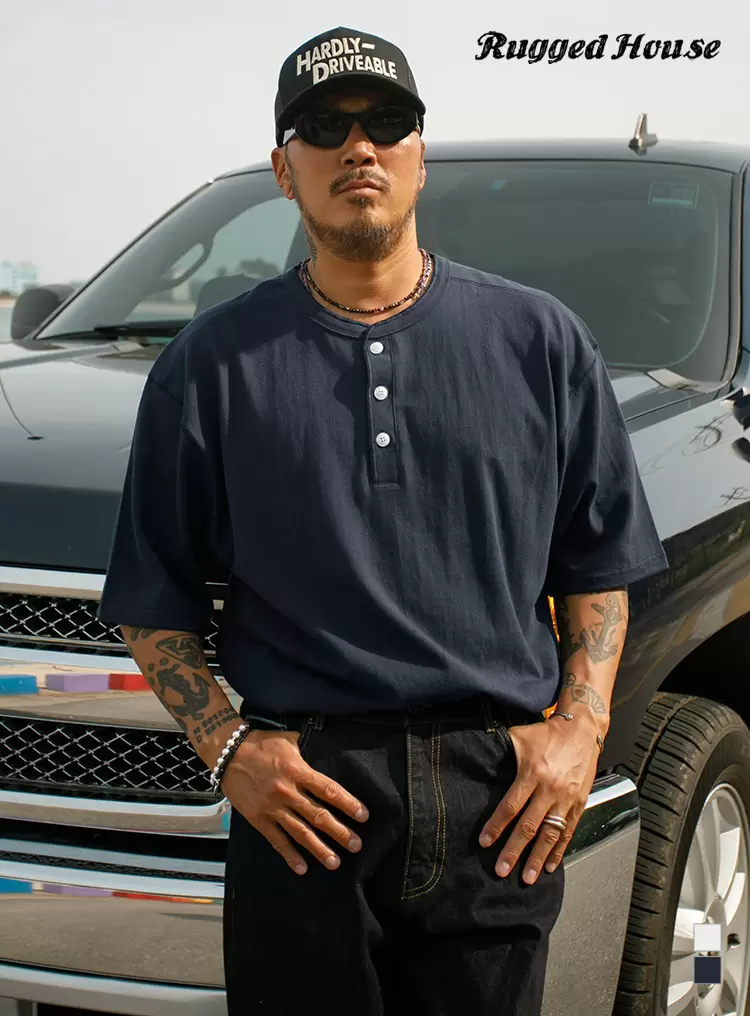 10'S COTTON HENLEY NECK SHORT SLEEVE 네이비