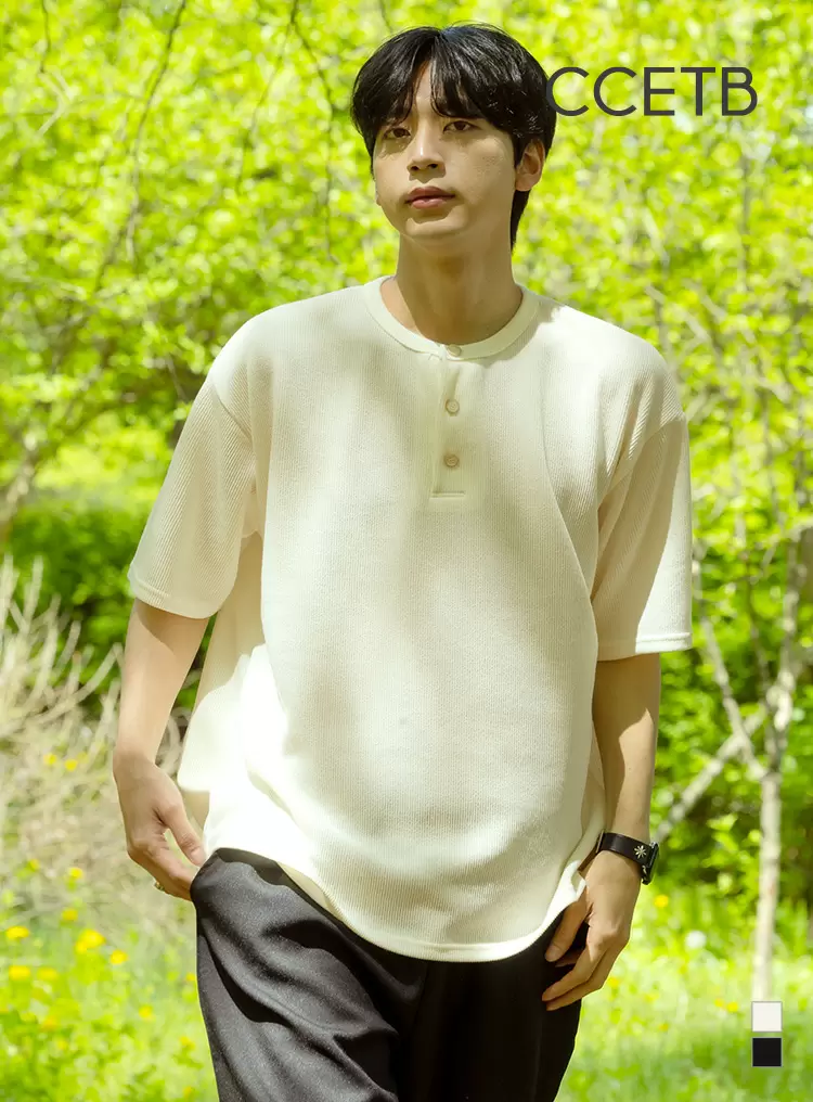 헨리넥 니트 반팔티 2컬러