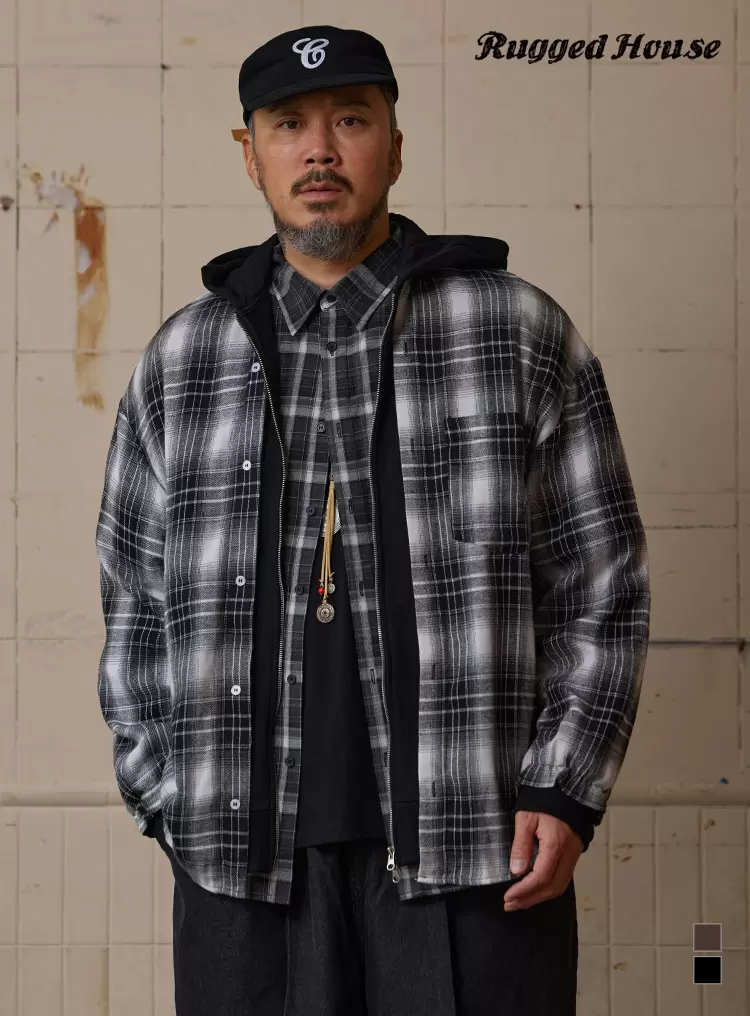 프리드 오버핏 후드 체크 집업 셔켓 2컬러