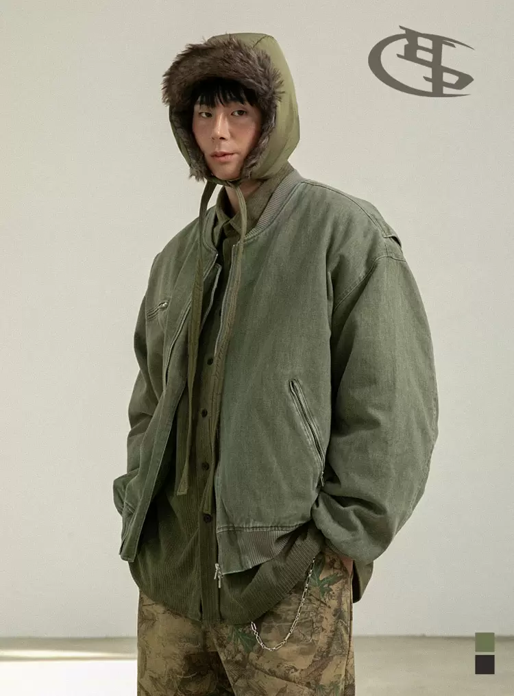 BC 피그먼트 워시드 항공 패딩자켓 (KHAKI)