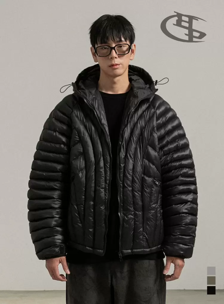 BC 웨이브 후드 경량패딩 (BLACK)