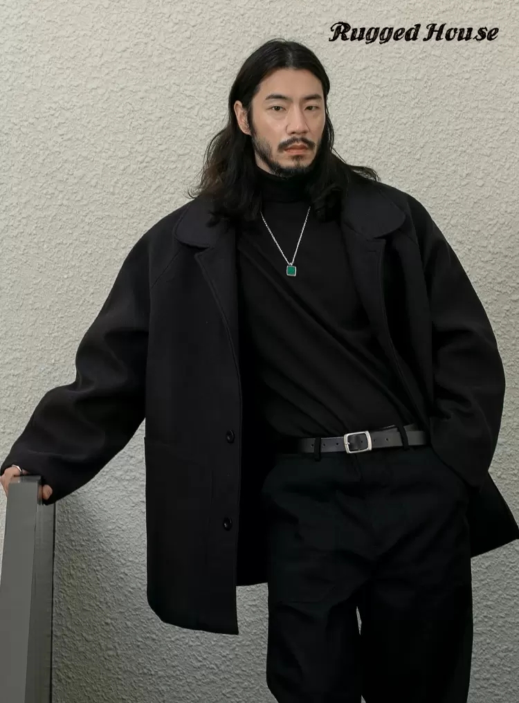 싱글 볼드 발마칸 하프코트 블랙