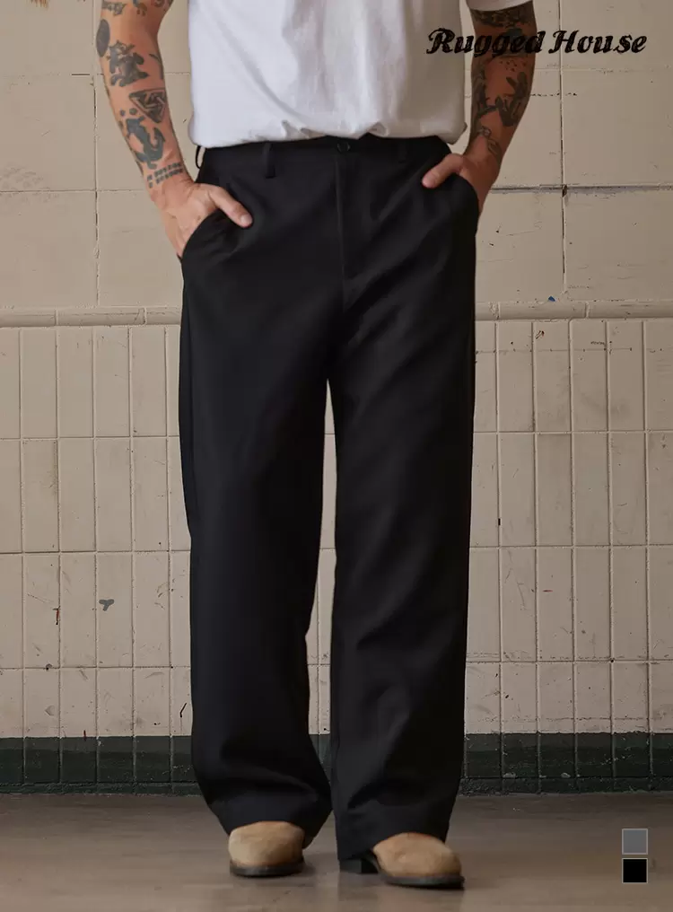 하프 밴딩 와이드 TR 슬랙스 블랙