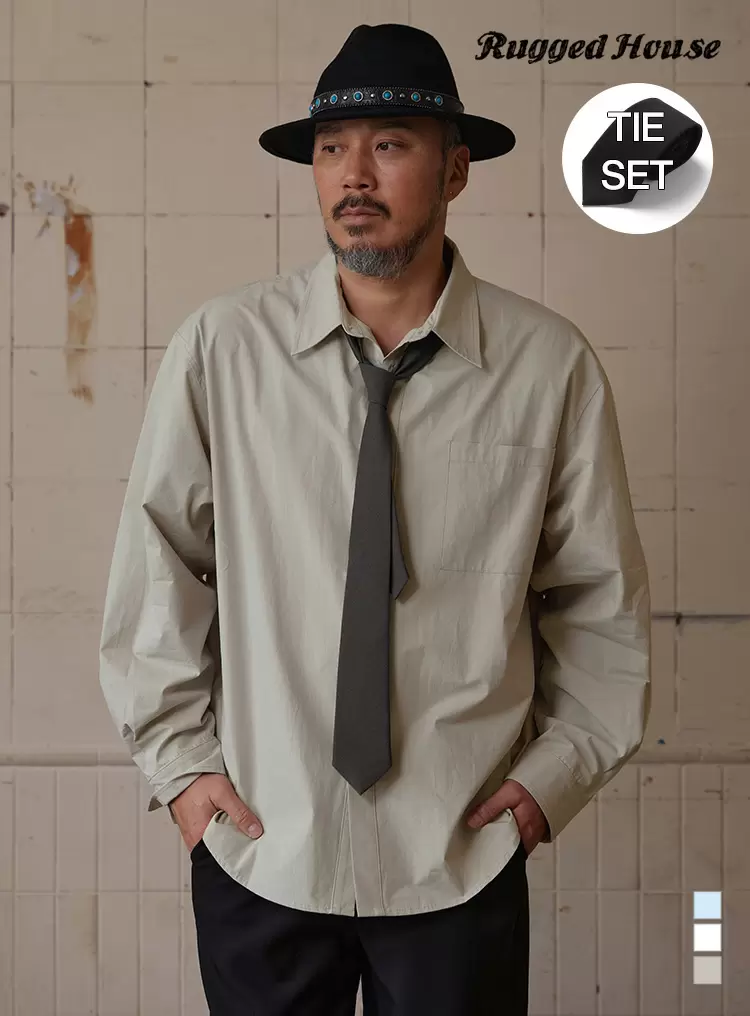 [넥타이 SET] 40수 고밀도 코튼 셔츠 그레이베이지