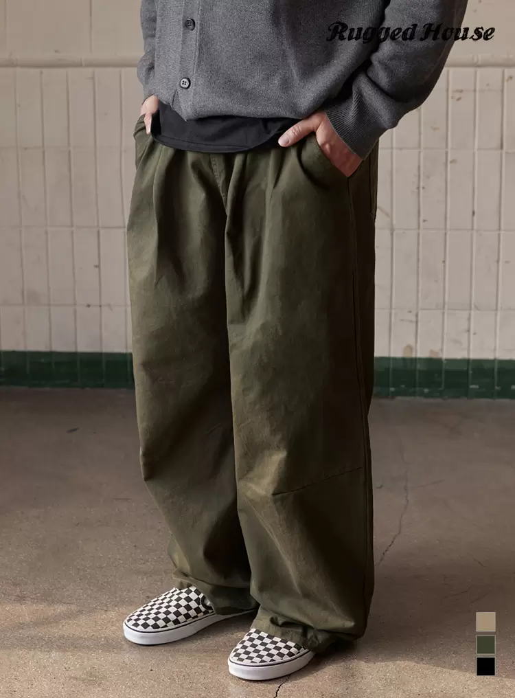 데이니 밴딩 코튼 팬츠 딥카키