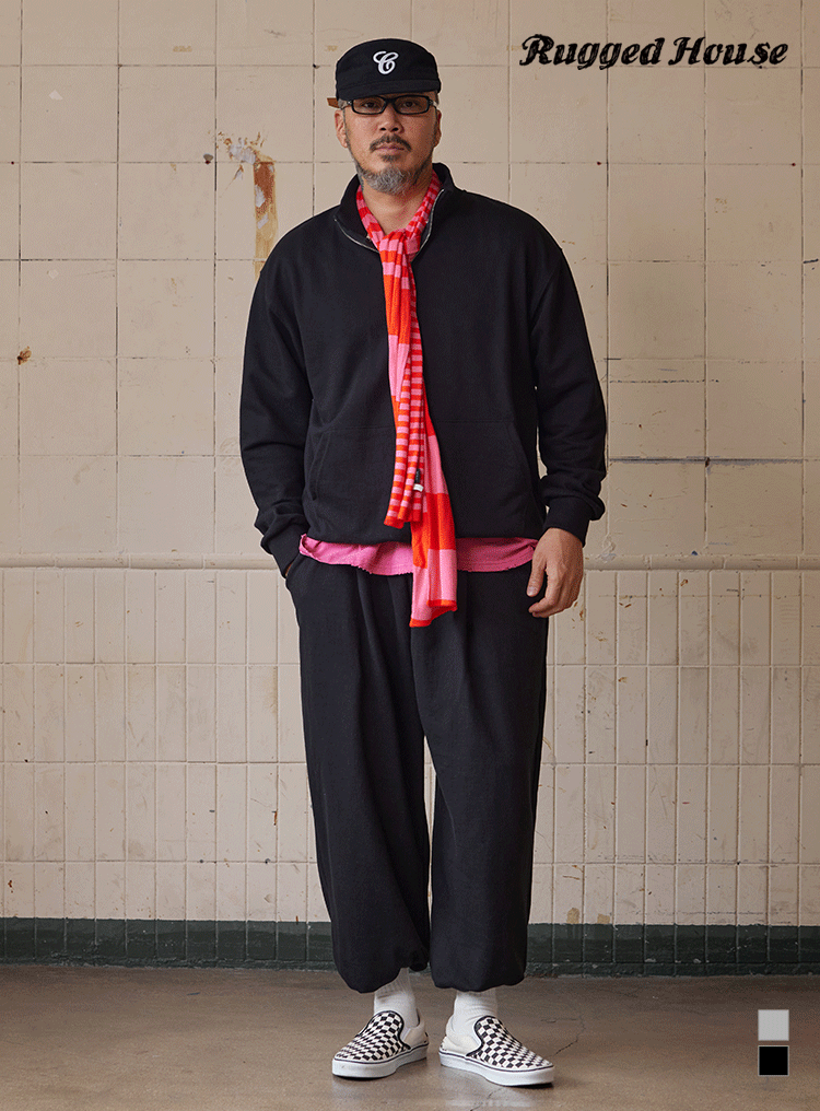 소프트 골지 반집업 셋업 블랙