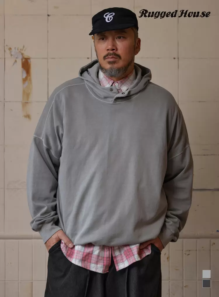 스냅 버튼 피그먼트 워싱 후드티 멜란지그레이