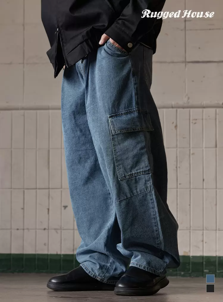 로우 카고 데님 팬츠 중청