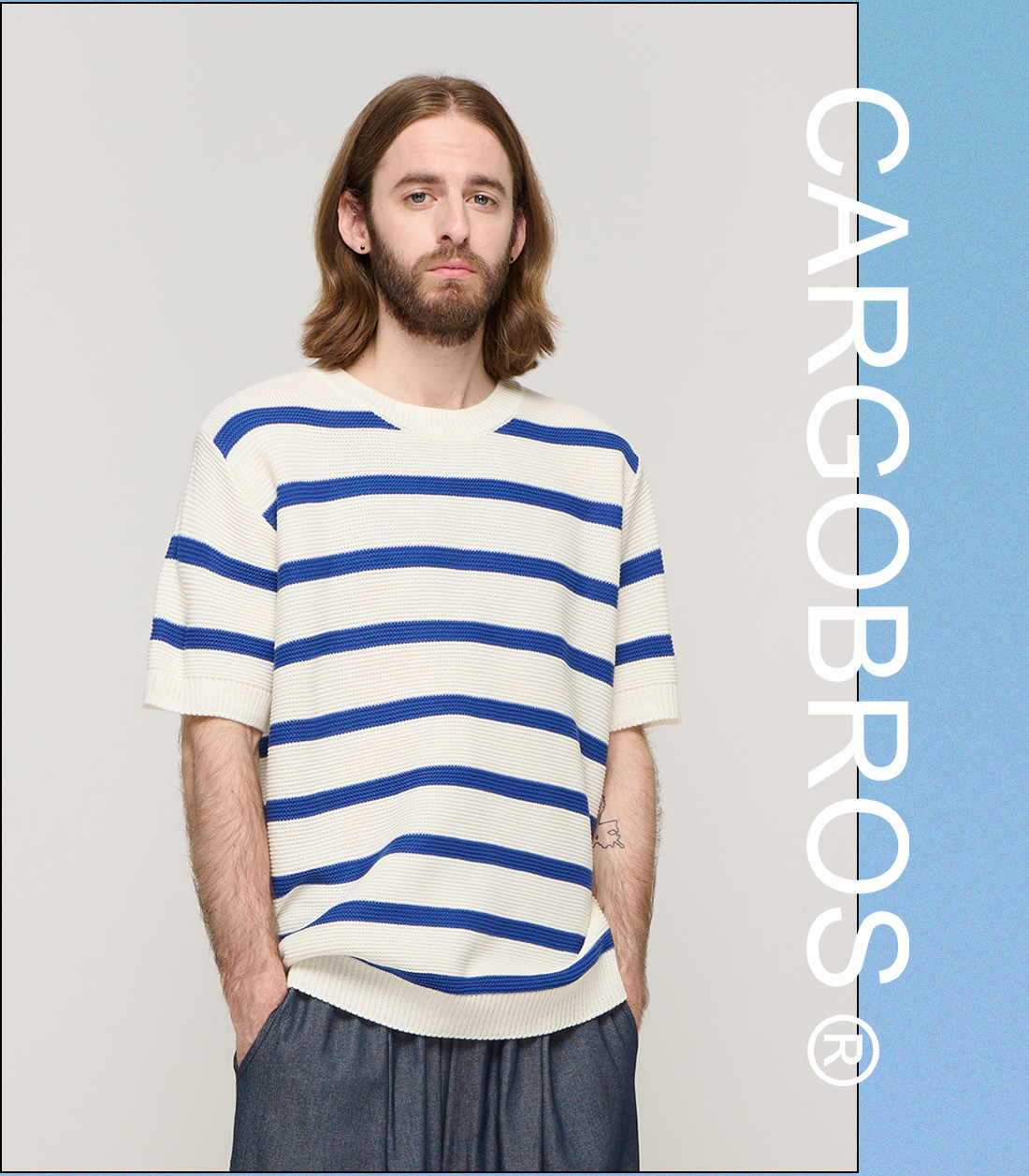 CB STRIPE ROUND HALF KNIT (BLUE)