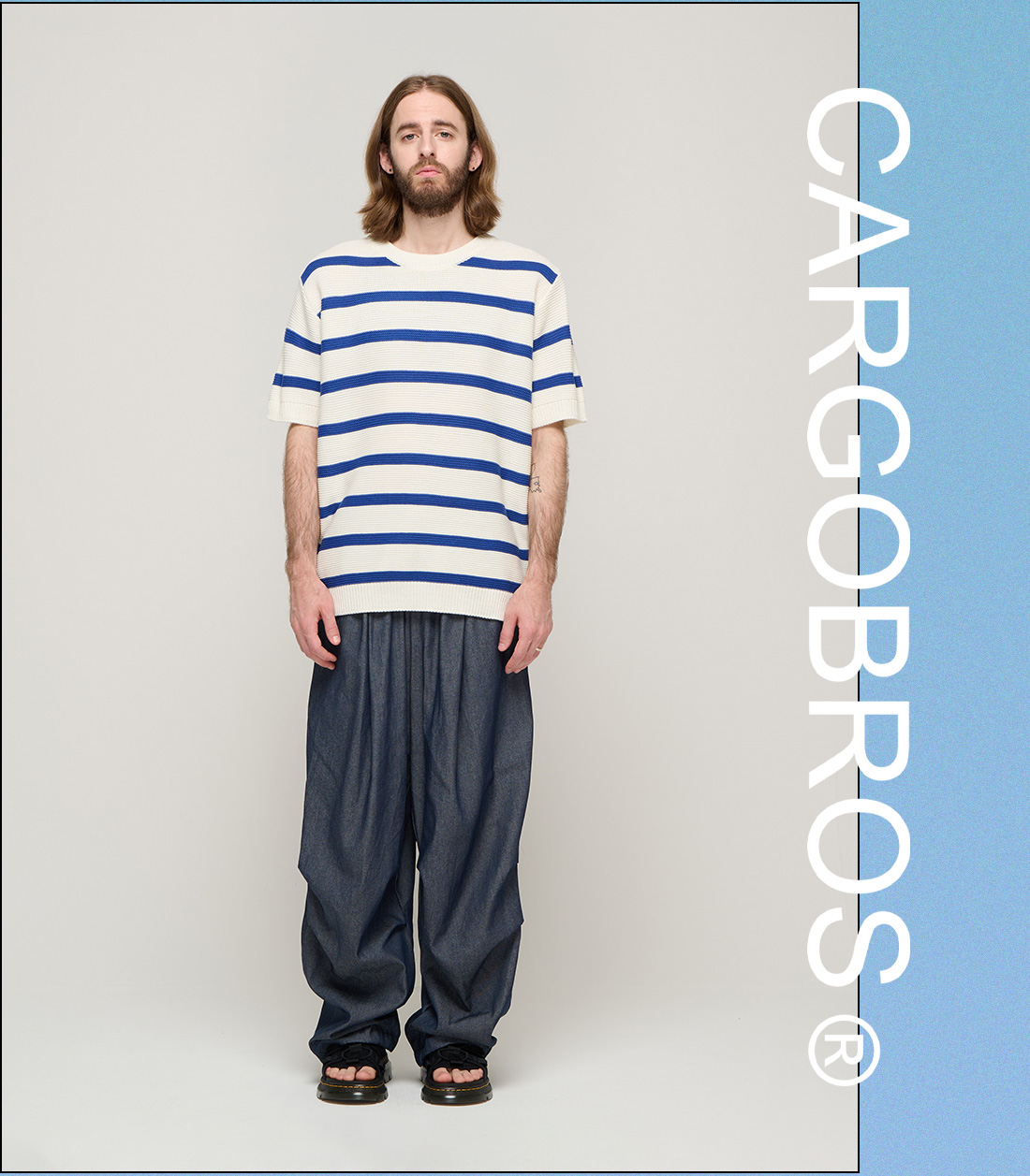 CB STRIPE ROUND HALF KNIT (BLUE)