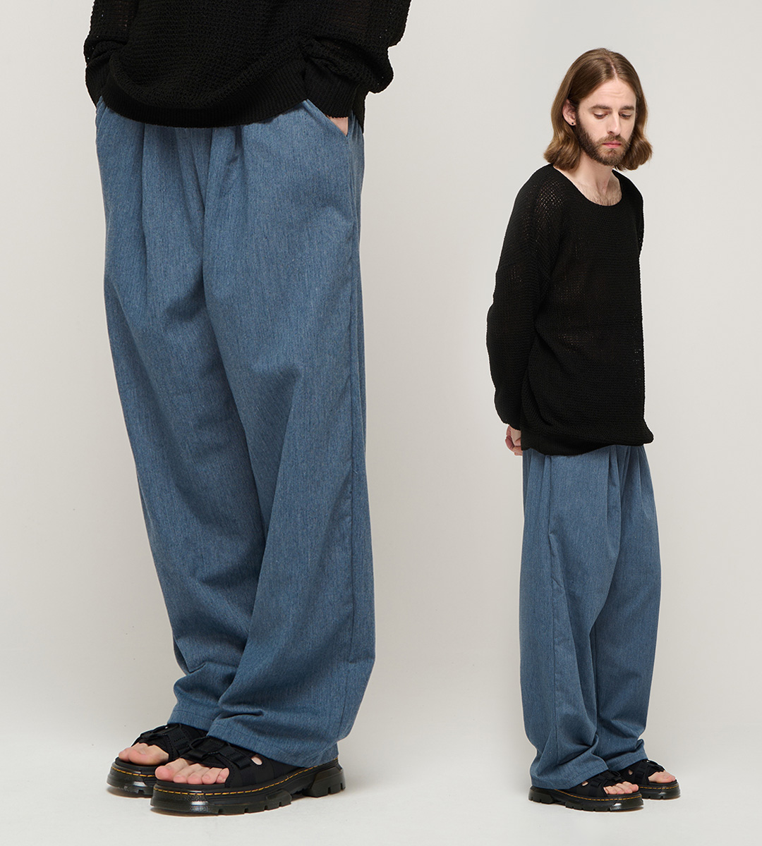 CB LINEN BANDING UNISEX WIDE PANTS (BLUE)