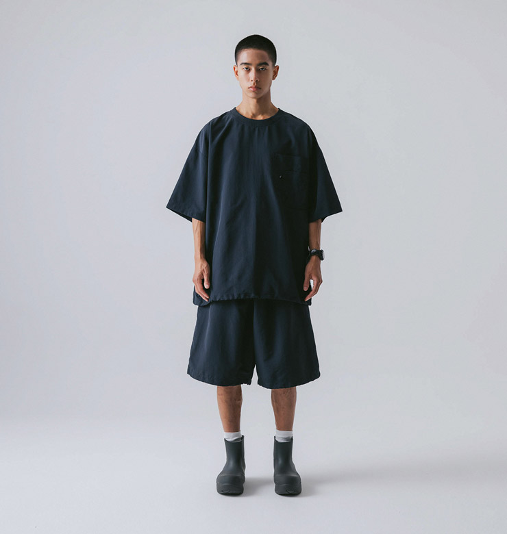 Ring Nylon Double Pocket Half Tee - Navy