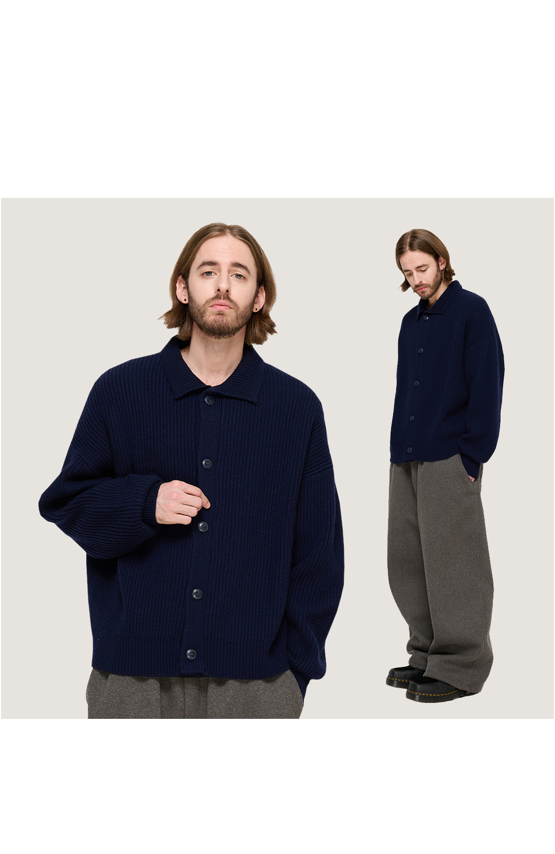 BUTTON POINT KNIT CARDIGAN (NAVY)