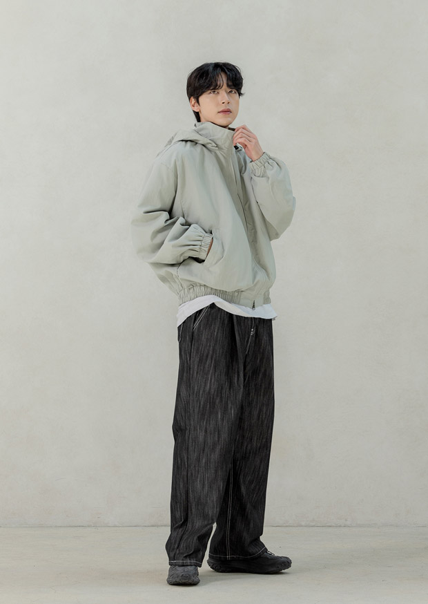 후드 탈착 투웨이 윈드 점퍼 그레이시베이지