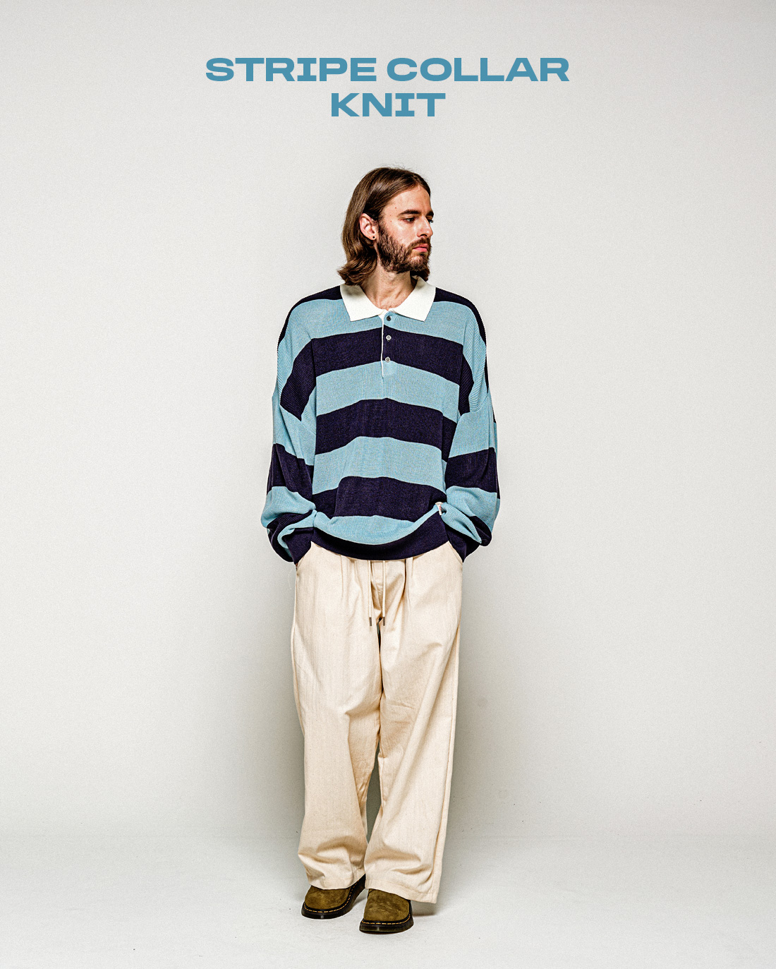 STRIPE COLLAR KNIT SKYBLUE