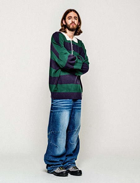 STRIPE COLLAR KNIT GREEN