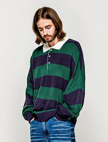 STRIPE COLLAR KNIT GREEN