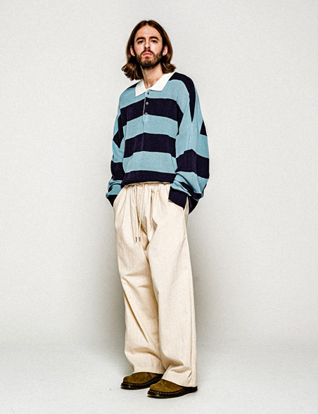 STRIPE COLLAR KNIT SKYBLUE