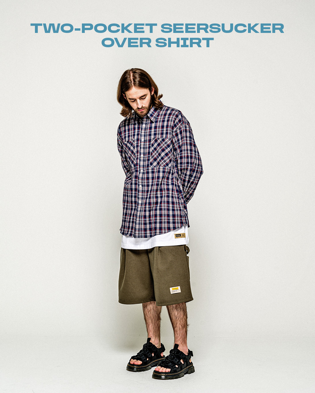 TWO-POCKET SEERSUCKER OVER SHIRT NAVY
