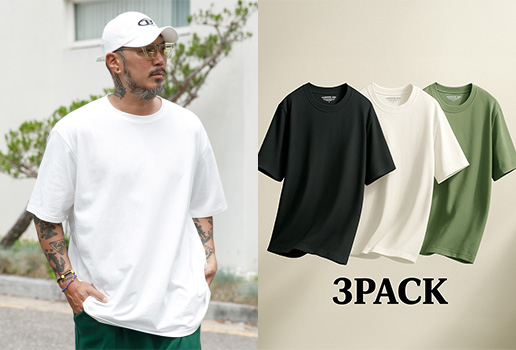 [1+1+1]DOUBLE COTTON CREWNECK HALF T-SHIRTS