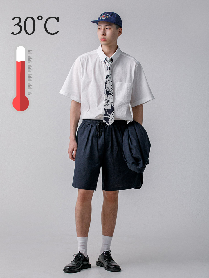 버닝카포네 WRINKLE SEERSUCKER STRIPE HALF SHIRT 화이트