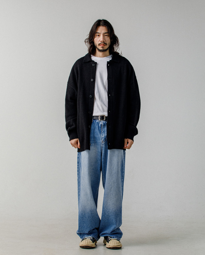 어텀 캣 워싱 와이드 데님 팬츠 중청
